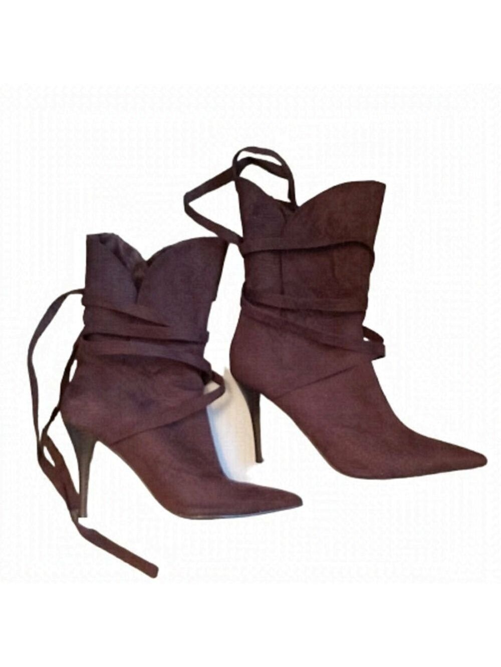 Anne Michelle Brown Slip On Faux Fur Lace Up Pointed Ankle Boots - Size 8.5
